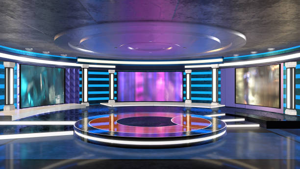 Television studio, virtual studio set. ideal for green screen compositing. stock photo