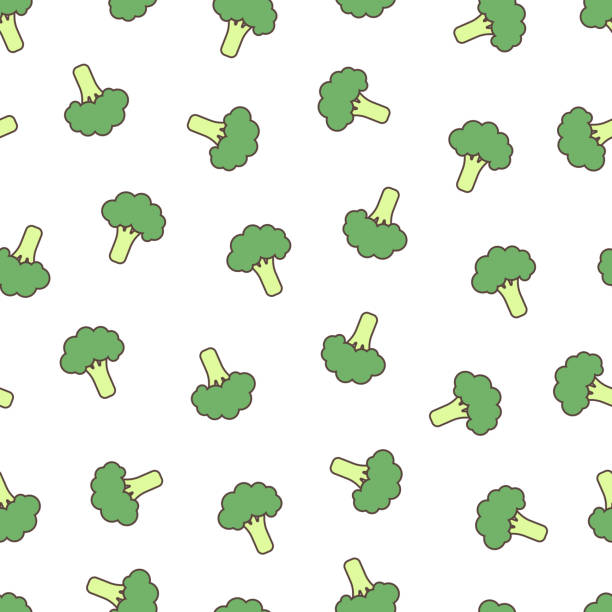 ilustraciones, imágenes clip art, dibujos animados e iconos de stock de patrón sin costuras con brócoli sobre fondo blanco - agriculture backgrounds cabbage close up