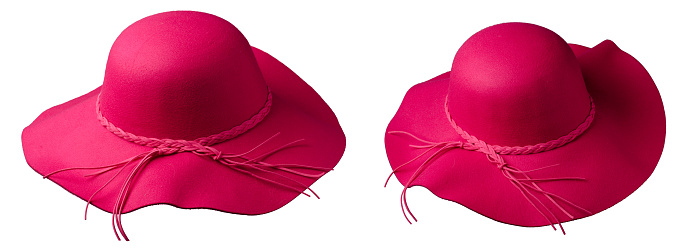 two women's hats felt isolated on white background .fashion hat felt. red hat.