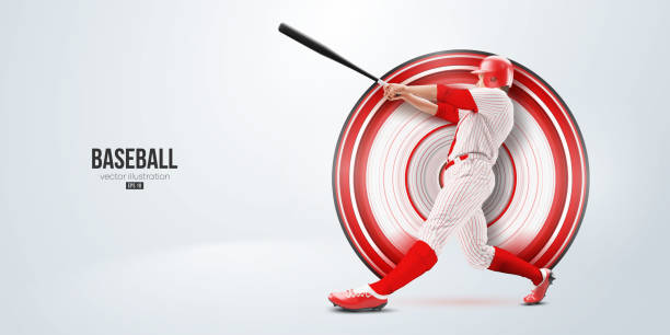 realistische silhouette eines baseballspielers auf weißem hintergrund. baseballspieler schlägt den ball. vektor-illustration - baseball mit audio stock-grafiken, -clipart, -cartoons und -symbole
