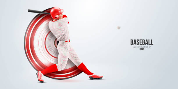 realistische silhouette eines baseballspielers auf weißem hintergrund. baseballspieler schlägt den ball. vektor-illustration - baseball mit audio stock-grafiken, -clipart, -cartoons und -symbole