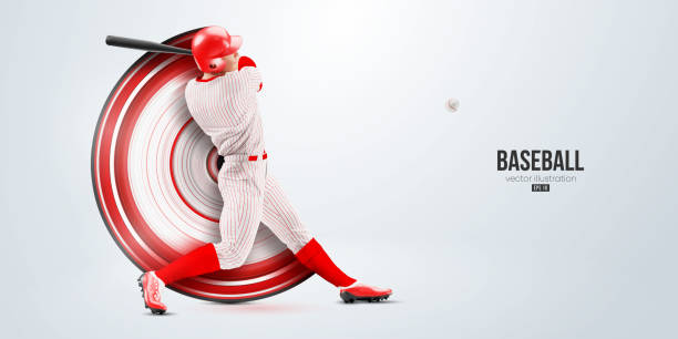 Realistic silhouette of a baseball player on white background. Baseball player batter hits the ball. Vector illustration Realistic silhouette of a baseball player on white background. Baseball player batter hits the ball. Vector illustration Home Run stock illustrations