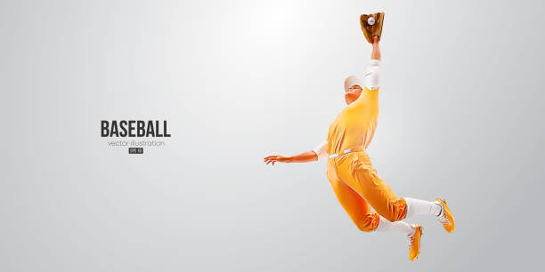 realistische silhouette eines baseballspielers auf weißem hintergrund. baseballspieler schlägt den ball. vektor-illustration - baseballs catching baseball catcher adult stock-grafiken, -clipart, -cartoons und -symbole