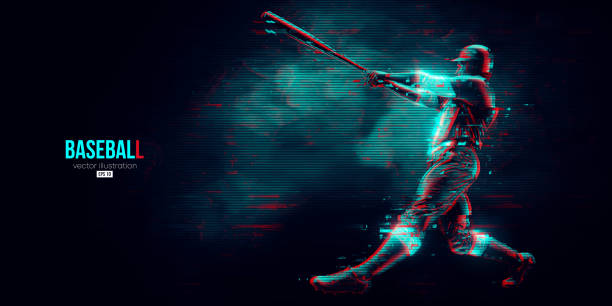 istock Abstract silhouette of a baseball player on blue background. Baseball player batter hits the ball. Vector illustration 1392818080