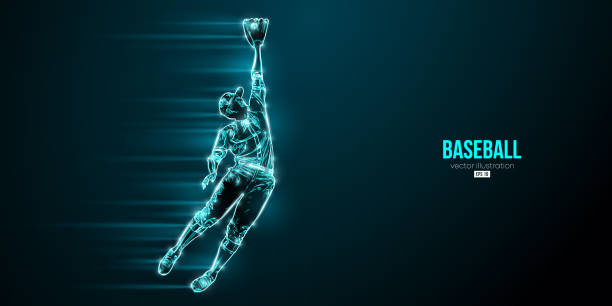 istock Abstract silhouette of a baseball player on blue background. Baseball player batter hits the ball. Vector illustration 1392818093