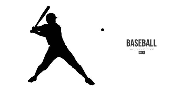 abstrakte silhouette eines baseballspielers auf weißem hintergrund. baseballspieler schlägt den ball. vektor-illustration - baseball mit audio stock-grafiken, -clipart, -cartoons und -symbole