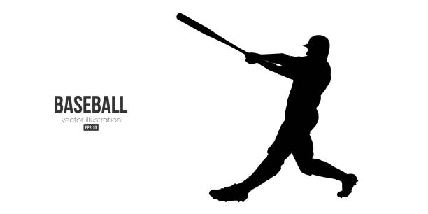 abstrakte silhouette eines baseballspielers auf weißem hintergrund. baseballspieler schlägt den ball. vektor-illustration - baseball mit audio stock-grafiken, -clipart, -cartoons und -symbole