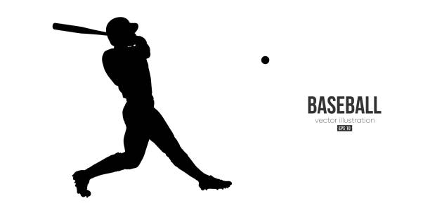 abstrakte silhouette eines baseballspielers auf weißem hintergrund. baseballspieler schlägt den ball. vektor-illustration - baseball mit audio stock-grafiken, -clipart, -cartoons und -symbole