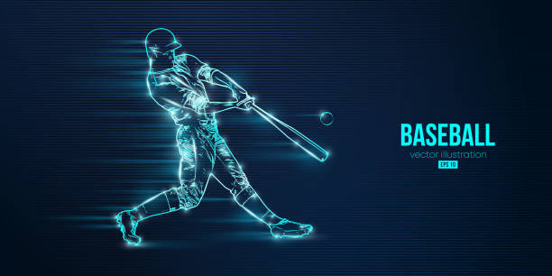 istock Abstract silhouette of a baseball player on blue background. Baseball player batter hits the ball. Vector illustration 1392818116
