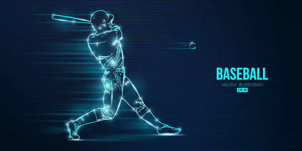 istock Abstract silhouette of a baseball player on blue background. Baseball player batter hits the ball. Vector illustration 1392818119