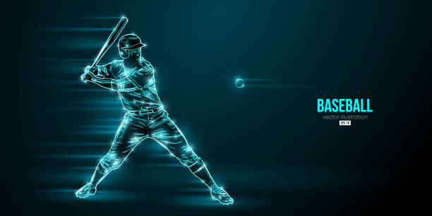 istock Abstract silhouette of a baseball player on blue background. Baseball player batter hits the ball. Vector illustration 1392818138