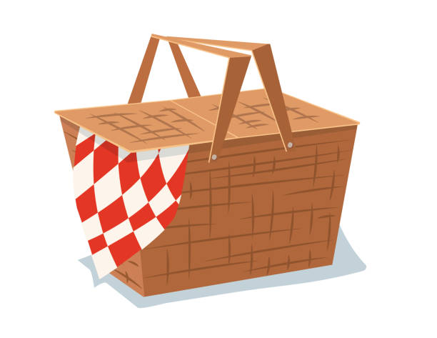 Cartoon Picnic Basket On A Transparent background Cute picnic basket on a transparent base. You cane place this on any color background. picnic stock illustrations