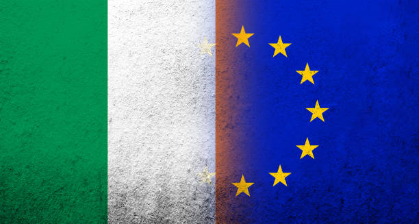 flag of the european union with ireland national flag. grunge background - european union flag european community photography textured effect imagens e fotografias de stock