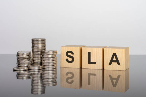 istock sla - text on wooden cubes on a cold grey light background with stacks coins 1392824868