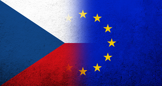 Flag of the European Union with National flag of Czech Republic. Grunge background