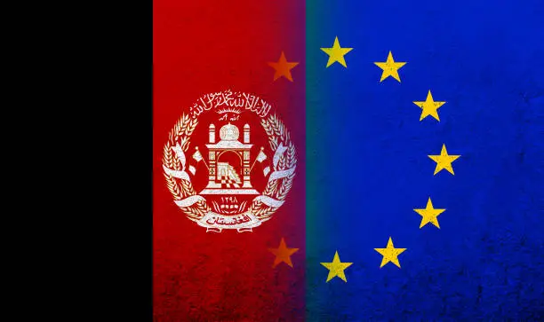 Photo of Flag of the European Union with Islamic Republic of Afghanistan national flag. Grunge background