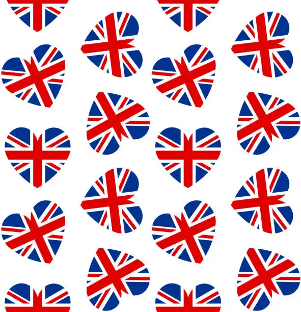 Vector illustration of Vector seamless pattern of flat heart shaped Great Britain flag