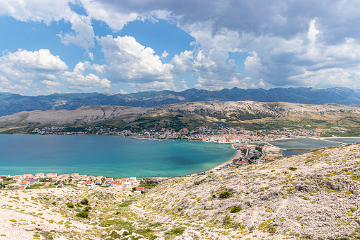 View of Pag town from the mountains, Pag island, Croatia
