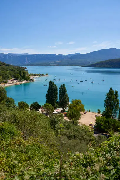 Photo of Panoramic view of the bay of Sainte Croix du Verdon Provence France and the surrounding mountains