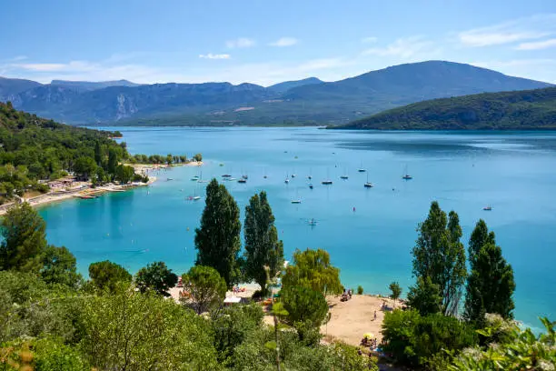 Photo of Panoramic view of the bay of Sainte Croix du Verdon Provence France and the surrounding mountains