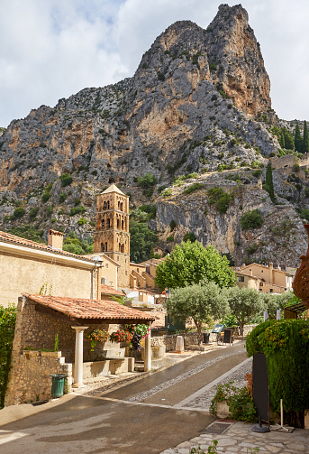 Narrow medieval streets in the village of Moustiers Sainte Marie Verdon Provence South of France.