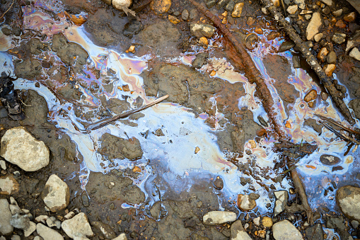 Water and Soil Oil Pollution Close Up