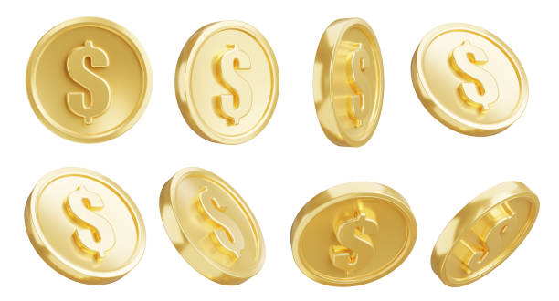 istock 3d render of gold coins collection on white background,with clipping path. 1392847982