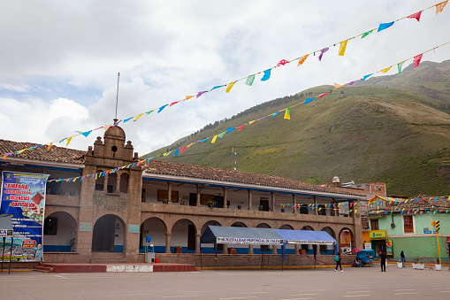 Calca, Sacred valley, Peru, April 2022: Calca townhall , Sacred valley, Peru. Calca is the  capital of Calca Province in Cusco Region.