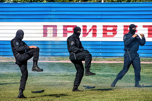 A police SWAT team operation training: Abakan, Russia - August 21, 2018