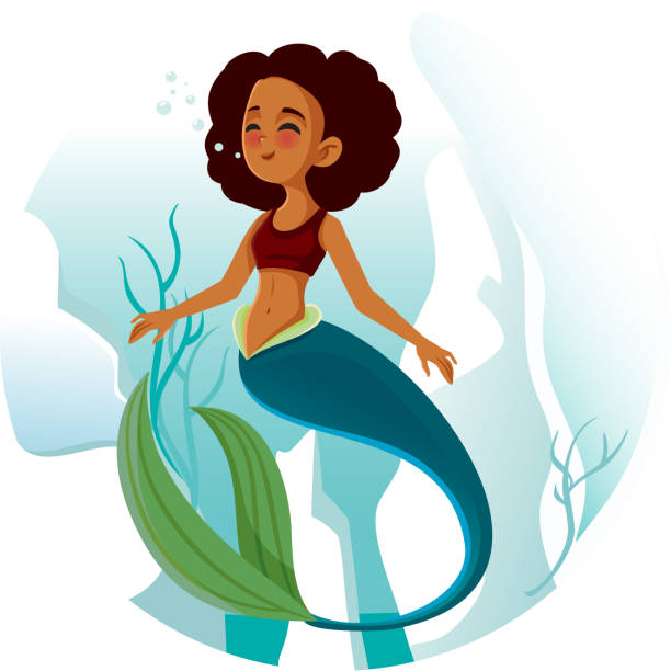 ilustraciones, imágenes clip art, dibujos animados e iconos de stock de chica sirena nadando bajo el agua vector cartoon illustration - deep sea diving illustrations