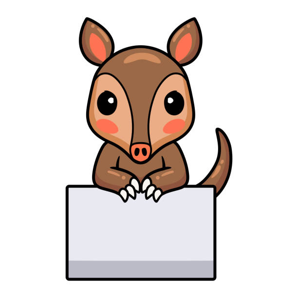 illustrazioni stock, clip art, cartoni animati e icone di tendenza di simpatico cartone animato aardvark con segno bianco - oritteropo