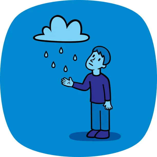 Vector illustration of Guy with Raincloud Doodle