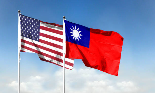 American flag and Taiwan flag with blue sky. waving blue sky American flag and Taiwan flag with blue sky. waving blue sky taiwan stock pictures, royalty-free photos & images