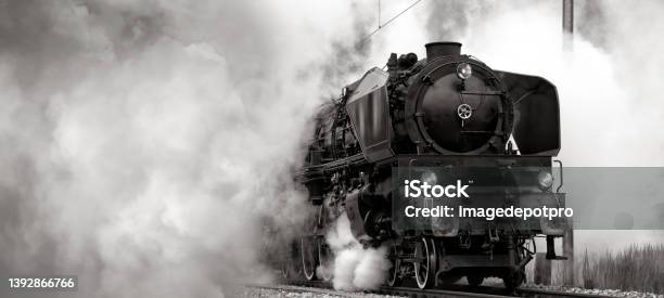 Close Up Old Steam Train In Smoke Stock Photo - Download Image Now - Steam Train, Road-going Steam Engine, Train - Vehicle