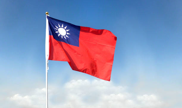 Taiwan flag with blue sky. waving blue sky 04/22/2022 taiwanese flag stock pictures, royalty-free photos & images