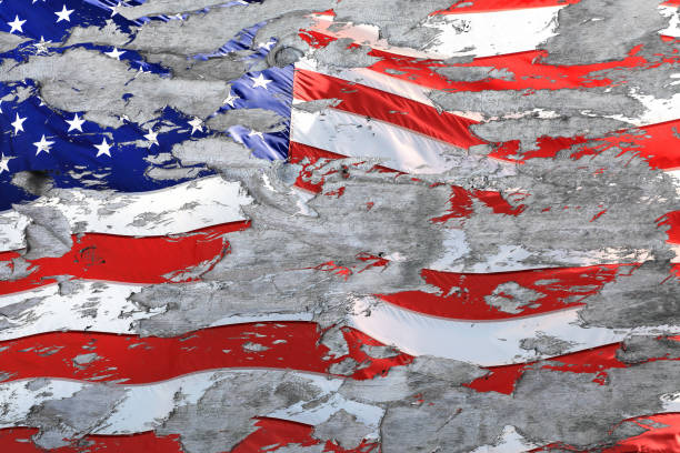 istock Conceptual grunge style damaged American flag background 1392867691