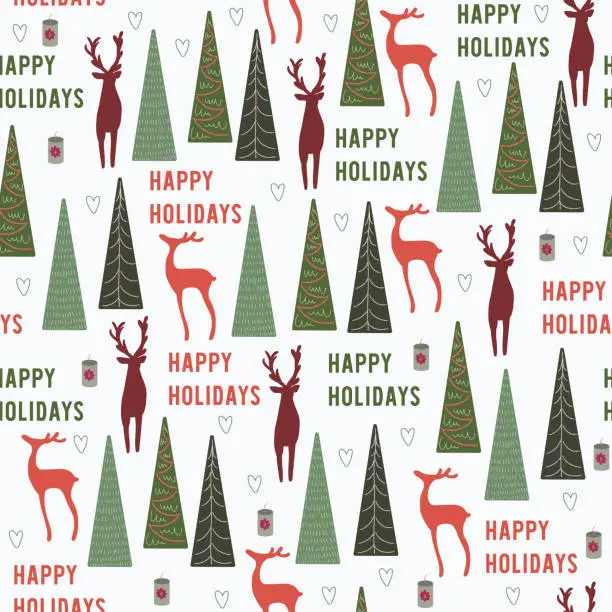 Vector illustration of Seamless pattern background with pine and reindeer.