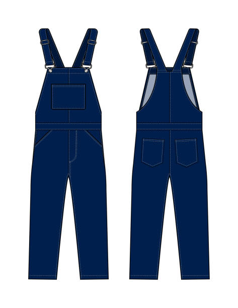 denim overall jumpsuit vector template illustration - 工人褲 幅插畫檔、美工圖案、卡通及圖標
