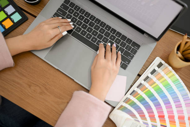istock Top view, Modern graphic designer office desk workspace concept 1392876017