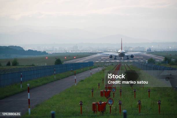 Airplane Taking Off Stock Photo - Download Image Now - Airport, Hokkaido, Airfield