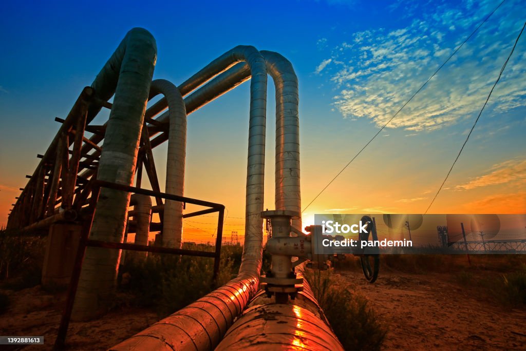 Oil pipeline, the oil industry equipment Gasoline Stock Photo
