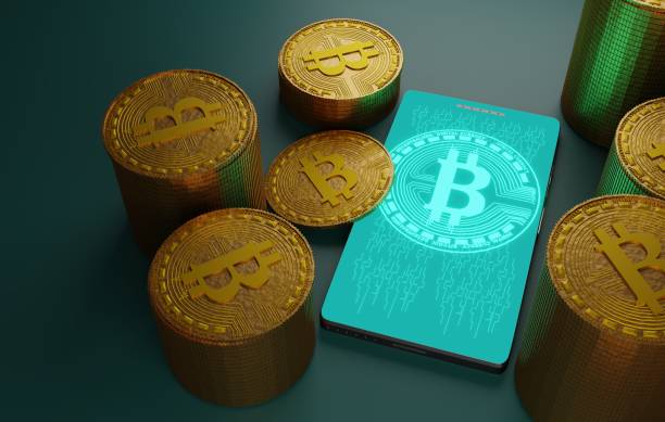 istock Bitcoin cryptocurrency with pile of coins and smartphone,3D rendering 1392882301