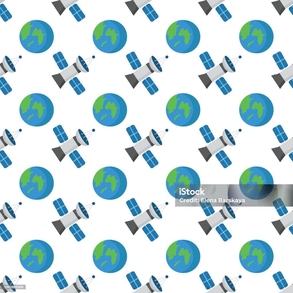Satellite Pattern Design Pattern Of Satellite And Planet Earth On White Background Stock ...