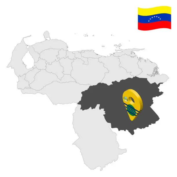 Vector illustration of Location Bolivar State  on map Venezuela. 3d location sign similar to the flag of  Bolivar. Quality map  with  Regions of the Venezuela for your design. EPS10