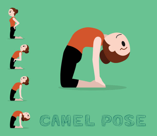 Yoga Tutorial Camel Pose Cute Cartoon Vector Illustration Yoga Posture EPS10 File Format ustrasana stock illustrations