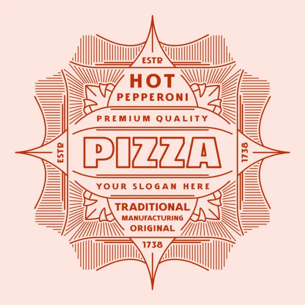 Vector illustration of Template decorative label for the pizza box