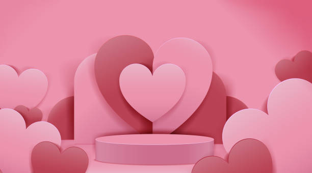istock Valentine's Day Concept. Paper cut style heart shape. Podium design 1392890800