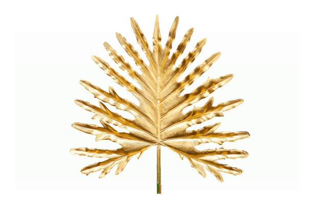 istock Tropical leaves in gold color on white background. 1392893057