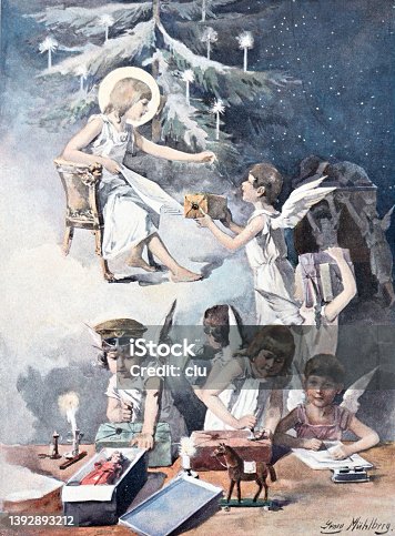 istock The Christ Child preparing gifts for Christmas 1392893212