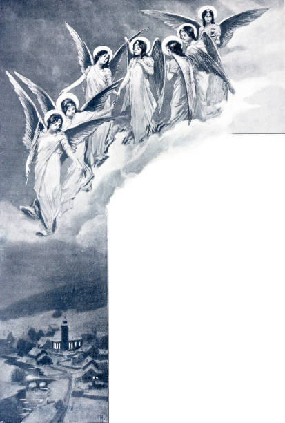 istock The seven christmas angels flying above the village 1392895995